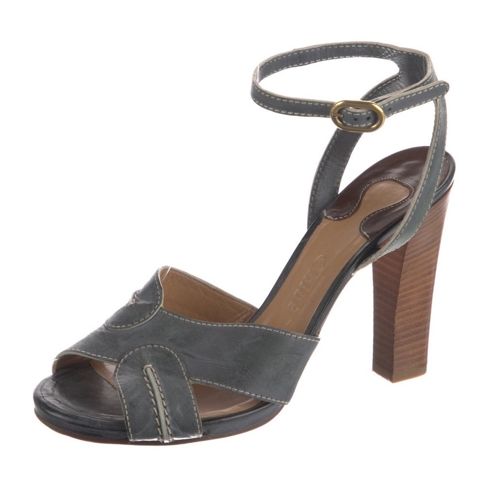 Chloe blue stitched leather heels *size 8